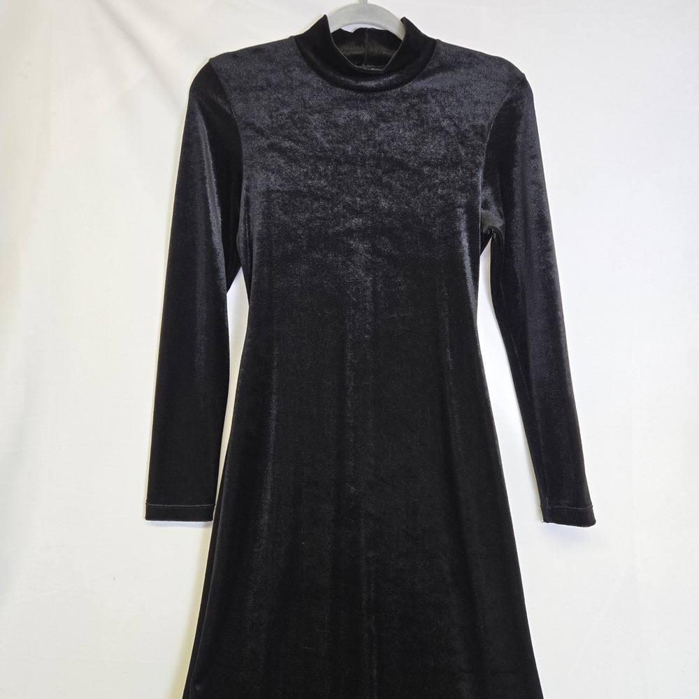 Jumping Joy Velvet Mock Neck Long Sleeve Dress, Gothic Witchy, Black, Small, VTG